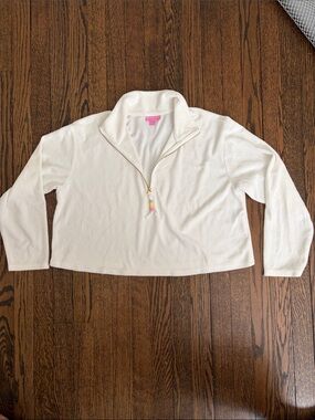 Stony Clover Large White Quarter-Zip Fleece Pullover